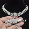 Men Women Hip Hop AK47 Gun Pendant Necklace with 13mm Cuban Chain HipHop Iced Out Bling Bling Necklaces Charm Jewelry
