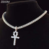 Men Women Hip Hop Ankh Cross Pendant Necklace with 4mm Zircon Tennis Chain Iced out Bling Necklaces HipHop Jewelry Gifts