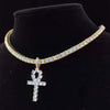 Men Women Hip Hop Ankh Cross Pendant Necklace with 4mm Zircon Tennis Chain Iced out Bling Necklaces HipHop Jewelry Gifts
