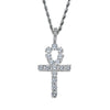 Men Women Hip Hop Ankh Cross Pendant Necklace with 4mm Zircon Tennis Chain Iced out Bling Necklaces HipHop Jewelry Gifts