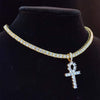 Men Women Hip Hop Ankh Cross Pendant Necklace with 4mm Zircon Tennis Chain Iced out Bling Necklaces HipHop Jewelry Gifts