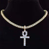 Men Women Hip Hop Ankh Cross Pendant Necklace with 4mm Zircon Tennis Chain Iced out Bling Necklaces HipHop Jewelry Gifts