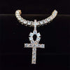 Men Women Hip Hop Ankh Cross Pendant Necklace with 4mm Zircon Tennis Chain Iced out Bling Necklaces HipHop Jewelry Gifts