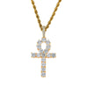 Men Women Hip Hop Ankh Cross Pendant Necklace with 4mm Zircon Tennis Chain Iced out Bling Necklaces HipHop Jewelry Gifts