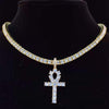 Men Women Hip Hop Ankh Cross Pendant Necklace with 4mm Zircon Tennis Chain Iced out Bling Necklaces HipHop Jewelry Gifts
