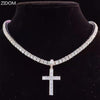 Men Women Hip Hop Cross Pendant Necklace with 4mm Zircon Tennis Chain Iced out Bling Necklaces HipHop Jewelry Gift