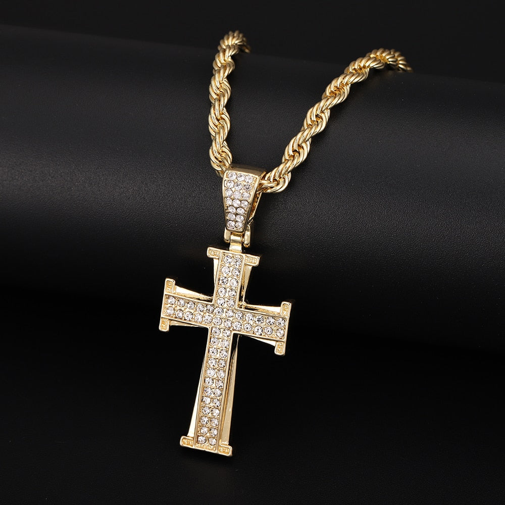 Men Women Hip Hop Cross Pendant Necklace with 4mm Zircon Tennis Chain Iced out Bling Necklaces HipHop Jewelry Gift