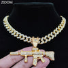 Men Women Hip Hop Iced Out Bling Bling Gun Pendant Necklace with 13mm Miami Cuban Chain HipHop Necklaces Charm Jewelry