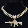 Men Women Hip Hop Iced Out Bling Bling Gun Pendant Necklace with 13mm Miami Cuban Chain HipHop Necklaces Charm Jewelry