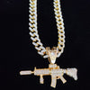 Men Women Hip Hop Iced Out Bling Bling Gun Pendant Necklace with 13mm Miami Cuban Chain HipHop Necklaces Charm Jewelry