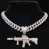 Men Women Hip Hop Iced Out Bling Bling Gun Pendant Necklace with 13mm Miami Cuban Chain HipHop Necklaces Charm Jewelry