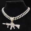 Men Women Hip Hop Iced Out Bling Bling Gun Pendant Necklace with 13mm Miami Cuban Chain HipHop Necklaces Charm Jewelry