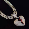 Men Women Hip Hop Iced Out Bling Bling Heart Pendant Necklace with 13mm Miami Cuban Chain HipHop Necklaces Charm Jewelry