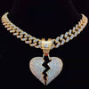 Men Women Hip Hop Iced Out Bling Bling Heart Pendant Necklace with 13mm Miami Cuban Chain HipHop Necklaces Charm Jewelry