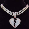 Men Women Hip Hop Iced Out Bling Bling Heart Pendant Necklace with 13mm Miami Cuban Chain HipHop Necklaces Charm Jewelry