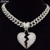 Men Women Hip Hop Iced Out Bling Bling Heart Pendant Necklace with 13mm Miami Cuban Chain HipHop Necklaces Jewelry Gifts