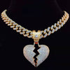 Men Women Hip Hop Iced Out Bling Bling Heart Pendant Necklace with 13mm Miami Cuban Chain HipHop Necklaces Charm Jewelry