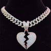 Men Women Hip Hop Iced Out Bling Bling Heart Pendant Necklace with 13mm Miami Cuban Chain HipHop Necklaces Charm Jewelry
