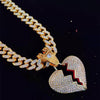 Men Women Hip Hop Iced Out Bling Bling Heart Pendant Necklace with 13mm Miami Cuban Chain HipHop Necklaces Charm Jewelry