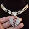 Men Women Hip Hop Iced Out Bling Bling Heart Pendant Necklace with 13mm Miami Cuban Chain HipHop Necklaces Charm Jewelry