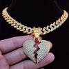 Men Women Hip Hop Iced Out Bling Bling Heart Pendant Necklace with 13mm Miami Cuban Chain HipHop Necklaces Charm Jewelry