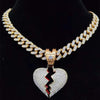 Men Women Hip Hop Iced Out Bling Bling Heart Pendant Necklace with 13mm Miami Cuban Chain HipHop Necklaces Jewelry Gifts