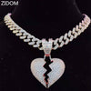 Men Women Hip Hop Iced Out Bling Bling Heart Pendant Necklace with 13mm Miami Cuban Chain HipHop Necklaces Charm Jewelry