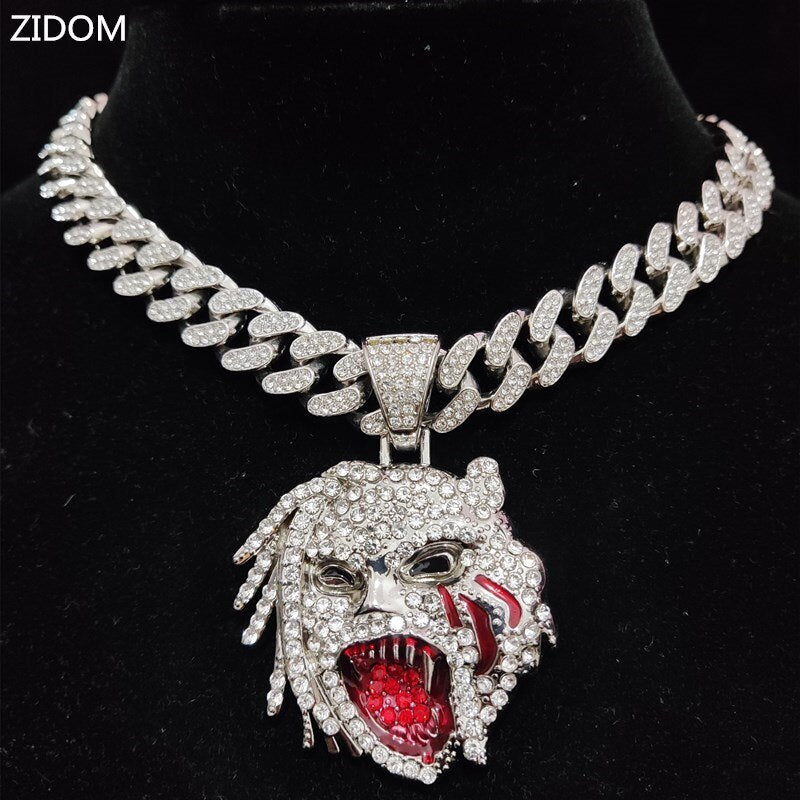 Men Women Hip Hop Iced Out Bling Figure Pendant Necklace with 13mm Miami Cuban Chain HipHop Rock Necklaces Charm Jewelry