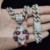 Men Women Hip Hop Iced Out Bling Mask Pendant Necklace with 13mm Miami Cuban Chain Necklaces Hiphop Charm Jewelry
