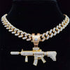 Men Women Hip Hop Iced Out Bling Submachine Gun Pendant Necklace with 13mm Miami Cuban Chain HipHop Necklaces Jewelry