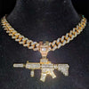 Men Women Hip Hop Iced Out Bling Submachine Gun Pendant Necklace with 13mm Miami Cuban Chain HipHop Necklaces Jewelry