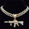 Men Women Hip Hop Iced Out Bling Submachine Gun Pendant Necklace with 13mm Miami Cuban Chain HipHop Necklaces Jewelry