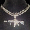 Men Women Hip Hop Iced Out Bling Submachine Gun Pendant Necklace with 13mm Miami Cuban Chain HipHop Necklaces Jewelry
