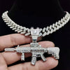 Men Women Hip Hop Iced Out Bling Submachine Gun Pendant Necklace with 13mm Miami Cuban Chain HipHop Necklaces Jewelry