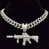 Men Women Hip Hop Iced Out Bling Submachine Gun Pendant Necklace with 13mm Miami Cuban Chain HipHop Necklaces Jewelry