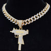 Men Women Hip Hop Iced Out Bling UZI Gun Pendant Necklace with 13mm Miami Cuban Chain HipHop Necklaces Charm Jewelry