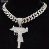 Men Women Hip Hop Iced Out Bling UZI Gun Pendant Necklace with 13mm Miami Cuban Chain HipHop Necklaces Charm Jewelry