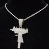 Men Women Hip Hop Iced Out Bling UZI Gun Pendant Necklace with 13mm Miami Cuban Chain HipHop Necklaces Charm Jewelry