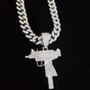 Men Women Hip Hop Iced Out Bling UZI Gun Pendant Necklace with 13mm Miami Cuban Chain HipHop Necklaces Charm Jewelry