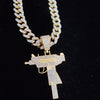 Men Women Hip Hop Iced Out Bling UZI Gun Pendant Necklace with 13mm Miami Cuban Chain HipHop Necklaces Charm Jewelry