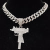 Men Women Hip Hop Iced Out Bling UZI Gun Pendant Necklace with 13mm Miami Cuban Chain HipHop Necklaces Charm Jewelry