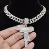 Men Women Hip Hop Iced Out Bling UZI Gun Pendant Necklace with 13mm Miami Cuban Chain HipHop Necklaces Charm Jewelry