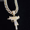 Men Women Hip Hop Iced Out Bling UZI Gun Pendant Necklace with 13mm Miami Cuban Chain HipHop Necklaces Charm Jewelry