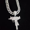 Men Women Hip Hop Iced Out Bling UZI Gun Pendant Necklace with 13mm Miami Cuban Chain HipHop Necklaces Charm Jewelry