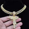 Men Women Hip Hop Iced Out Bling UZI Gun Pendant Necklace with 13mm Miami Cuban Chain HipHop Necklaces Charm Jewelry