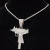 Men Women Hip Hop Iced Out Bling UZI Gun Pendant Necklace with 13mm Miami Cuban Chain HipHop Necklaces Charm Jewelry