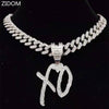 Men Women Hip Hop Iced Out Bling XO Letter Pendant Necklace with 13mm Miami Cuban Chain Necklaces Hiphop Jewelry