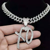 Men Women Hip Hop Iced Out Bling XO Letter Pendant Necklace with 13mm Miami Cuban Chain Necklaces Hiphop Jewelry