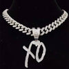 Men Women Hip Hop Iced Out Bling XO Letter Pendant Necklace with 13mm Miami Cuban Chain Necklaces Hiphop Jewelry