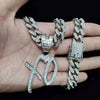 Men Women Hip Hop Iced Out Bling XO Letter Pendant Necklace with 13mm Miami Cuban Chain Necklaces Hiphop Jewelry